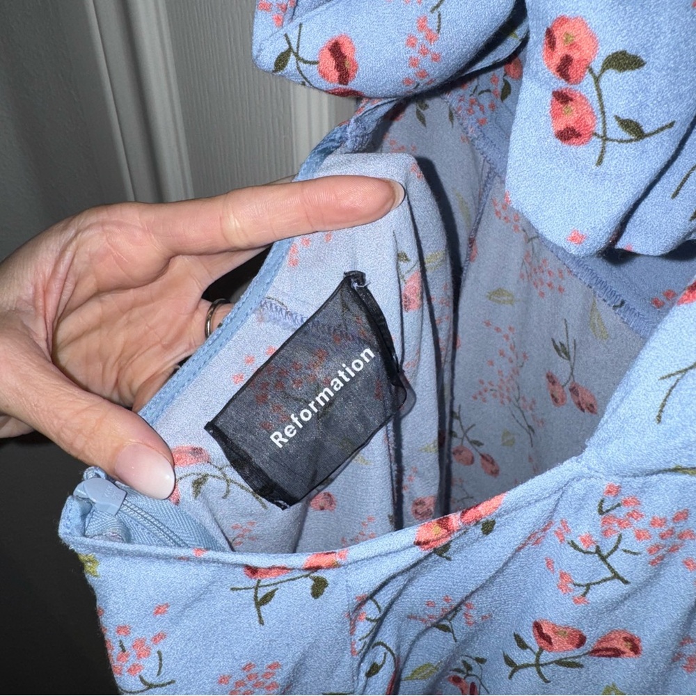 Reformation Light Blue Dress with Pink Floral Pattern - Picture 3 of 6